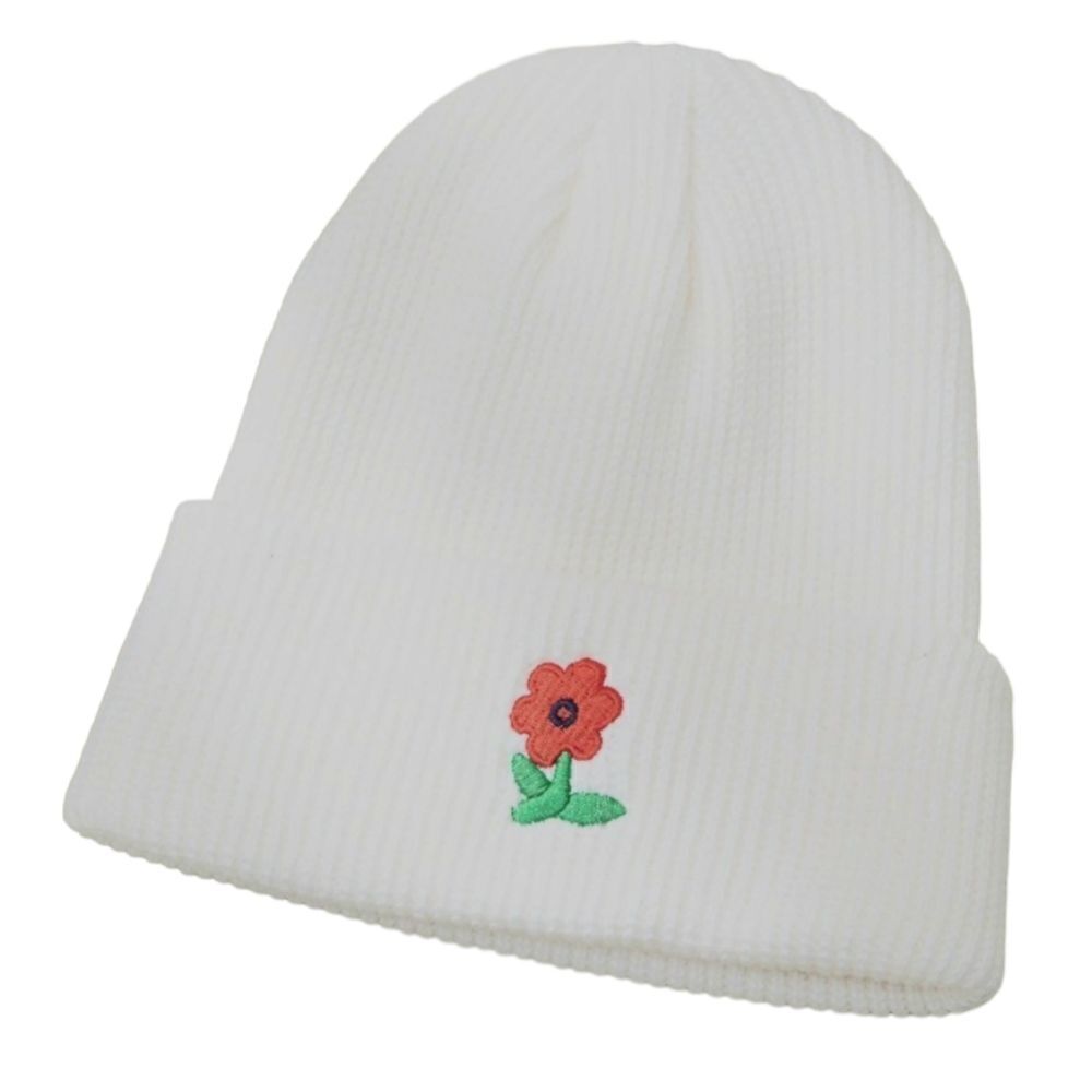 Flower Embroidered Beanie flower - Picture 3 of 3